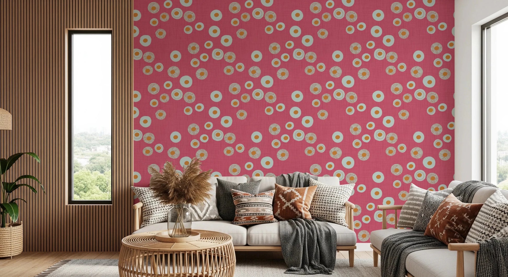 Cozy Scandi Folk Dot Floral Rose Clay - Craft Circle Wallpaper⁠