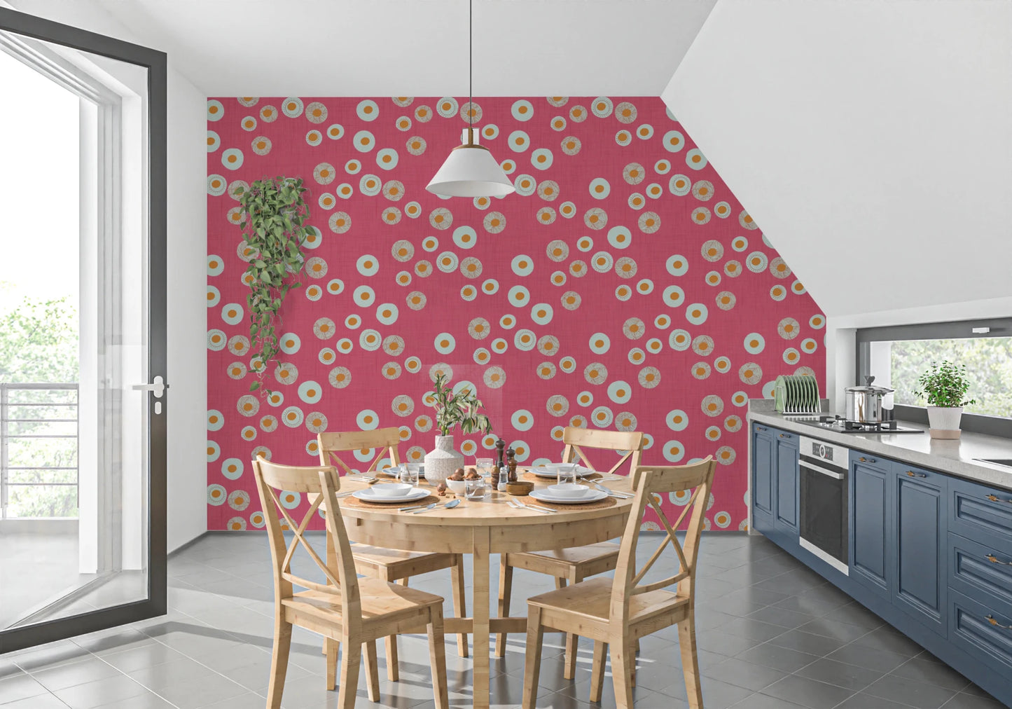 Cozy Scandi Folk Dot Floral Rose Clay - Craft Circle Wallpaper⁠