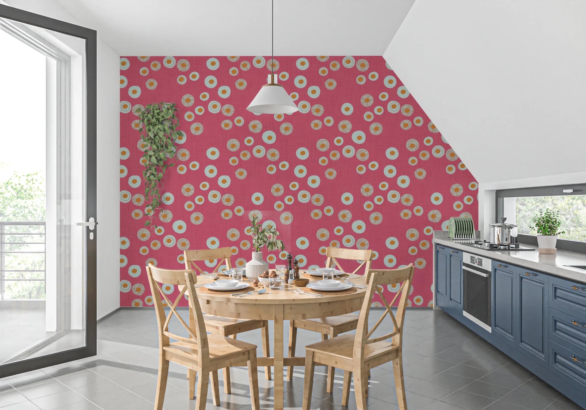 Cozy Scandi Folk Dot Floral Rose Clay - Craft Circle Wallpaper⁠