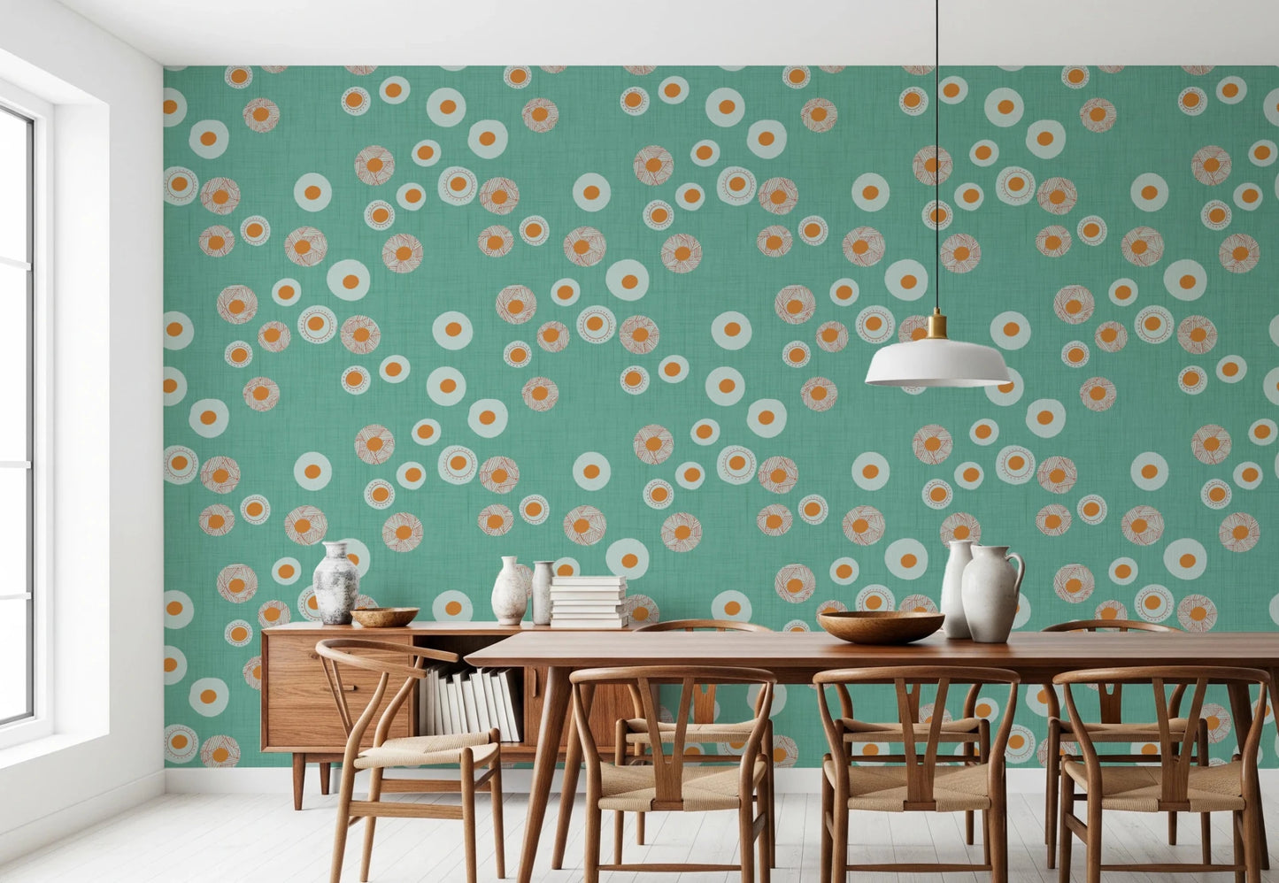 Cozy Scandi Folk Dot Floral Sage Mint - Craft Circle Wallpaper⁠