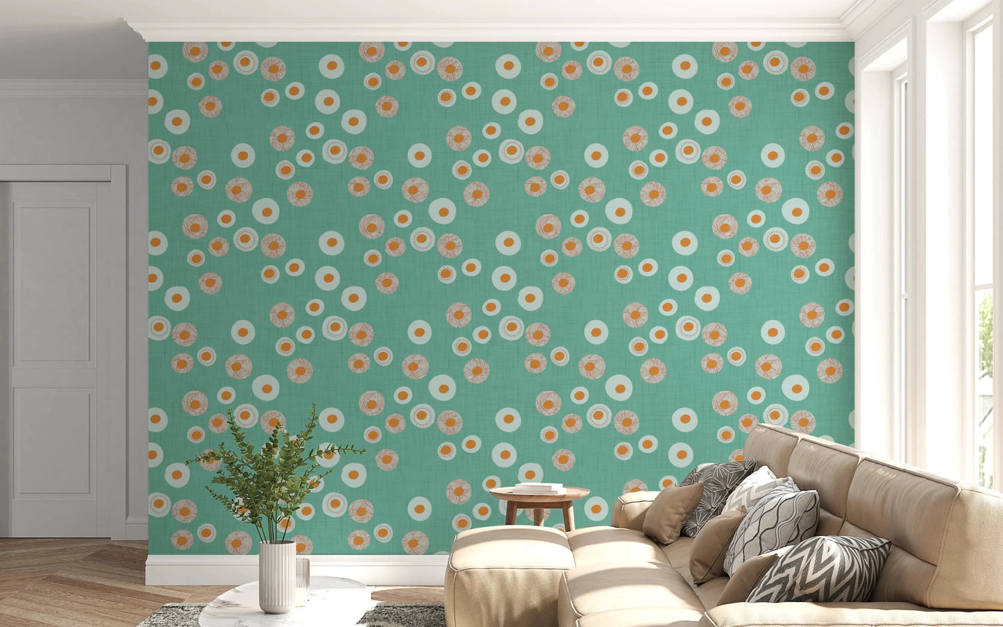 Cozy Scandi Folk Dot Floral Sage Mint - Craft Circle Wallpaper⁠