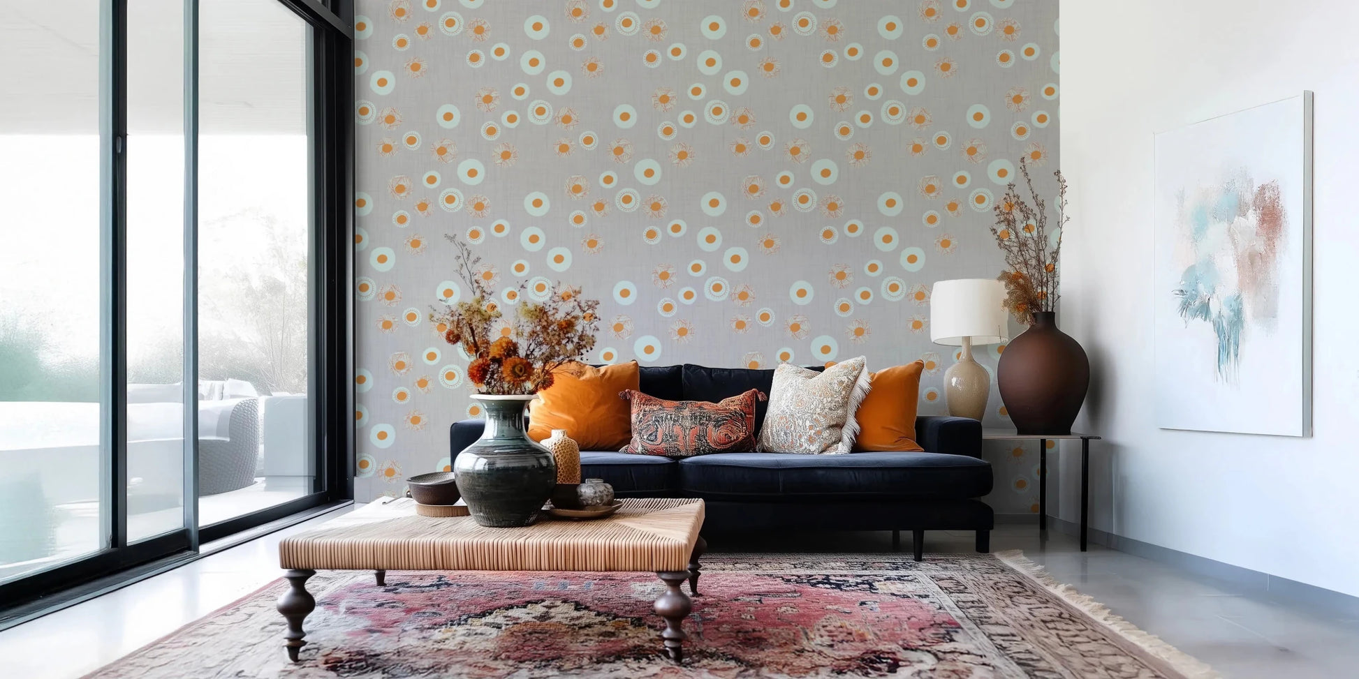 Cozy Scandi Folk Dot Floral Warm Linen - Craft Circle Wallpaper⁠
