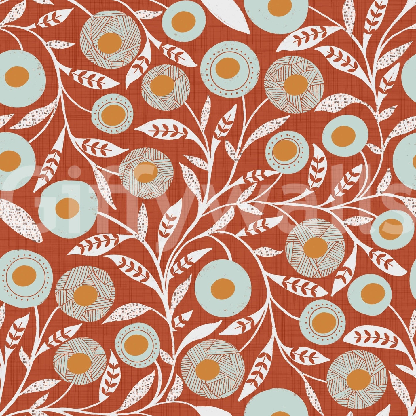 Cozy Scandi Folk Floral Burnt Terracotta - Craft Botanical Wallpaper⁠