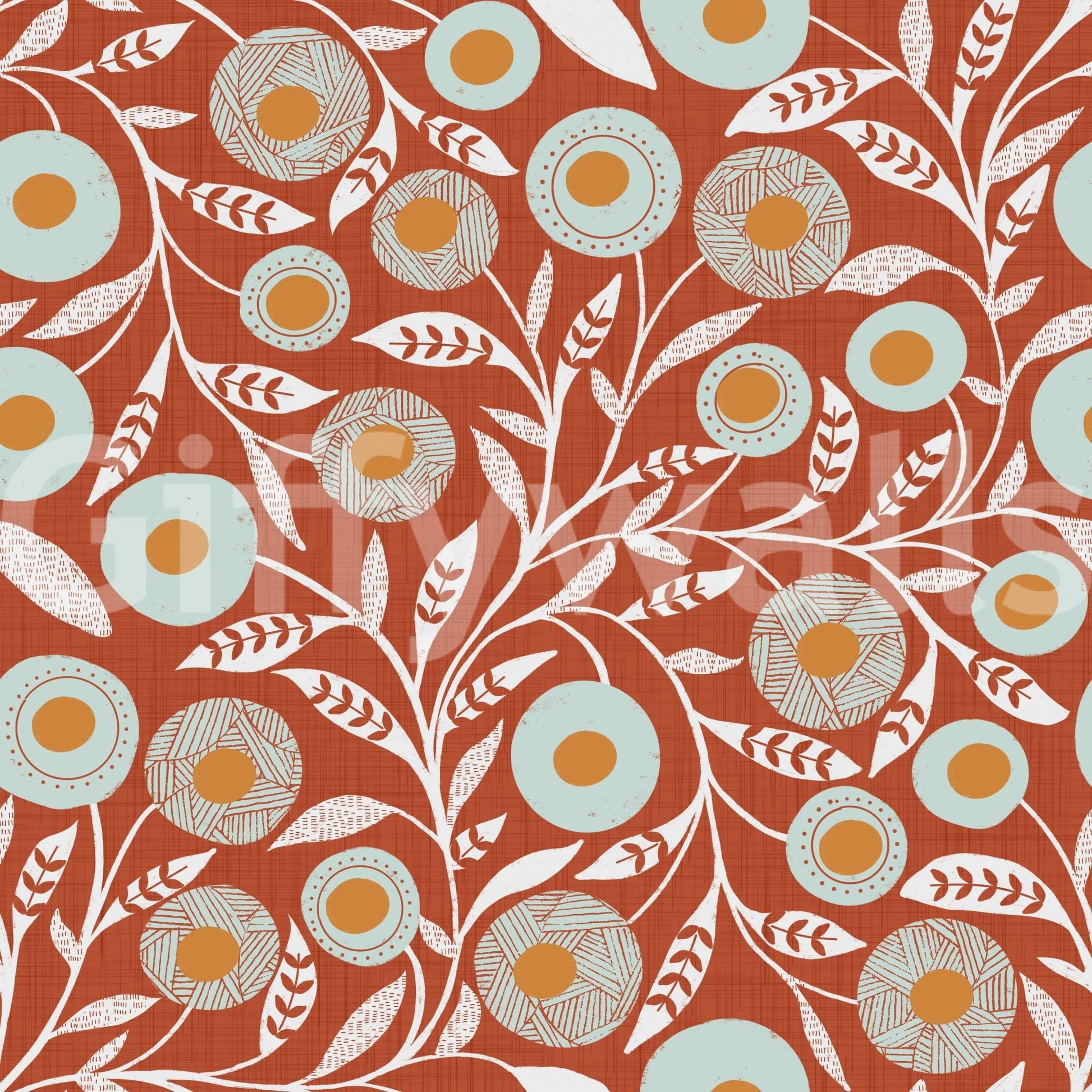 Cozy Scandi Folk Floral Burnt Terracotta - Craft Botanical Wallpaper⁠