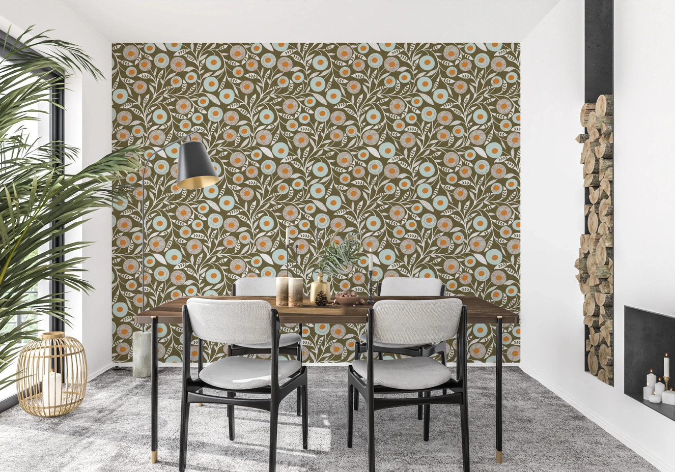 Cozy Scandi Folk Floral Earthy Olive - Craft Botanical Wallpaper⁠