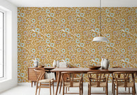 Cozy Scandi Folk Floral Honey Mustard - Craft Botanical Wallpaper⁠