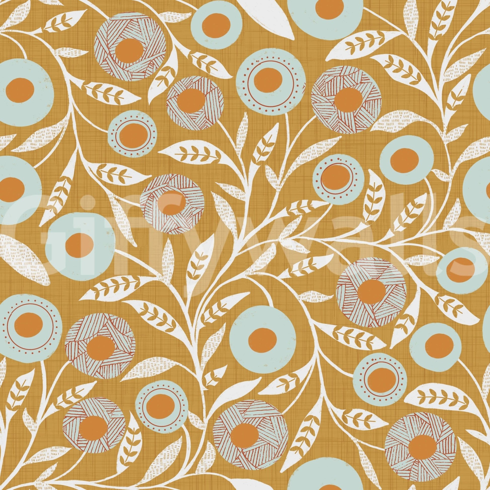 Cozy Scandi Folk Floral Honey Mustard - Craft Botanical Wallpaper⁠