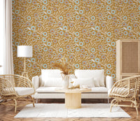 Cozy Scandi Folk Floral Honey Mustard - Craft Botanical Wallpaper⁠