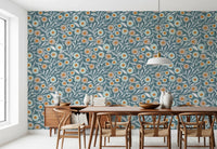 Cozy Scandi Folk Floral Nordic Blue Grey - Craft Botanical Wallpaper⁠