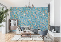 Cozy Scandi Folk Floral Nordic Teal - Craft Botanical Wallpaper⁠