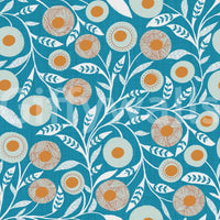 Cozy Scandi Folk Floral Nordic Teal - Craft Botanical Wallpaper⁠