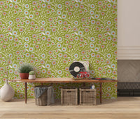 Cozy Scandi Folk Floral Olive Chartreuse - Craft Botanical Wallpaper⁠
