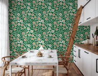 Cozy Scandi Folk Floral Olive Chartreuse - Craft Botanical Wallpaper⁠