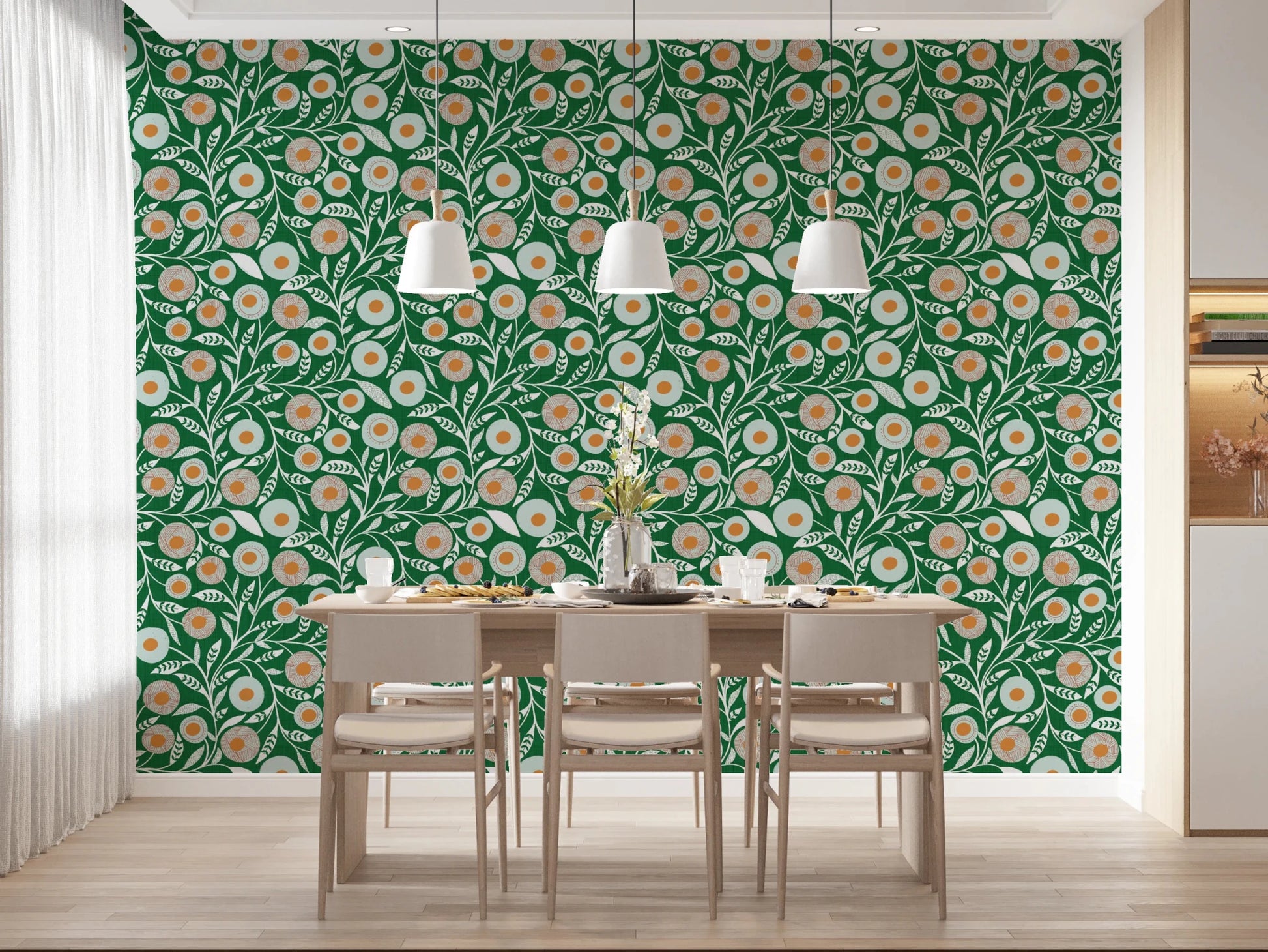 Cozy Scandi Folk Floral Olive Chartreuse - Craft Botanical Wallpaper⁠