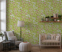 Cozy Scandi Folk Floral Olive Chartreuse - Craft Botanical Wallpaper⁠