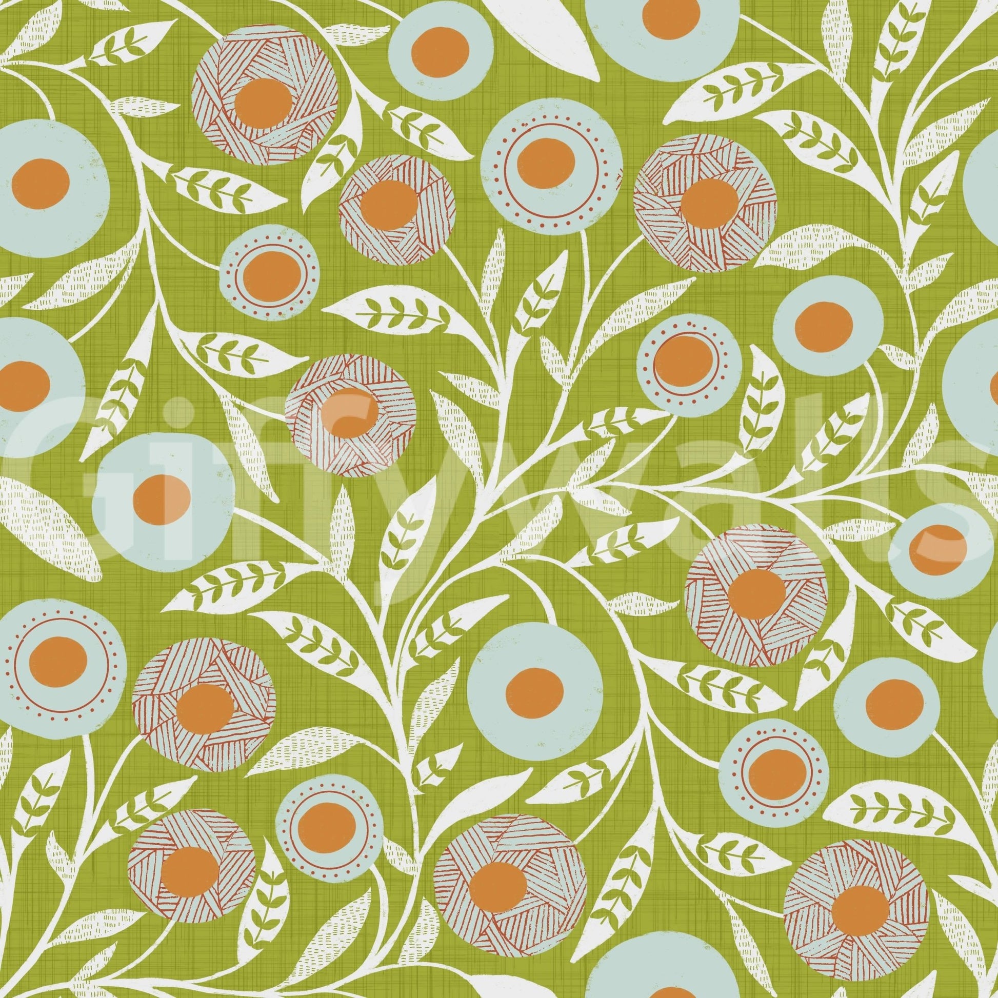 Cozy Scandi Folk Floral Olive Chartreuse - Craft Botanical Wallpaper⁠
