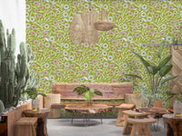 Cozy Scandi Folk Floral Olive Chartreuse - Craft Botanical Wallpaper⁠
