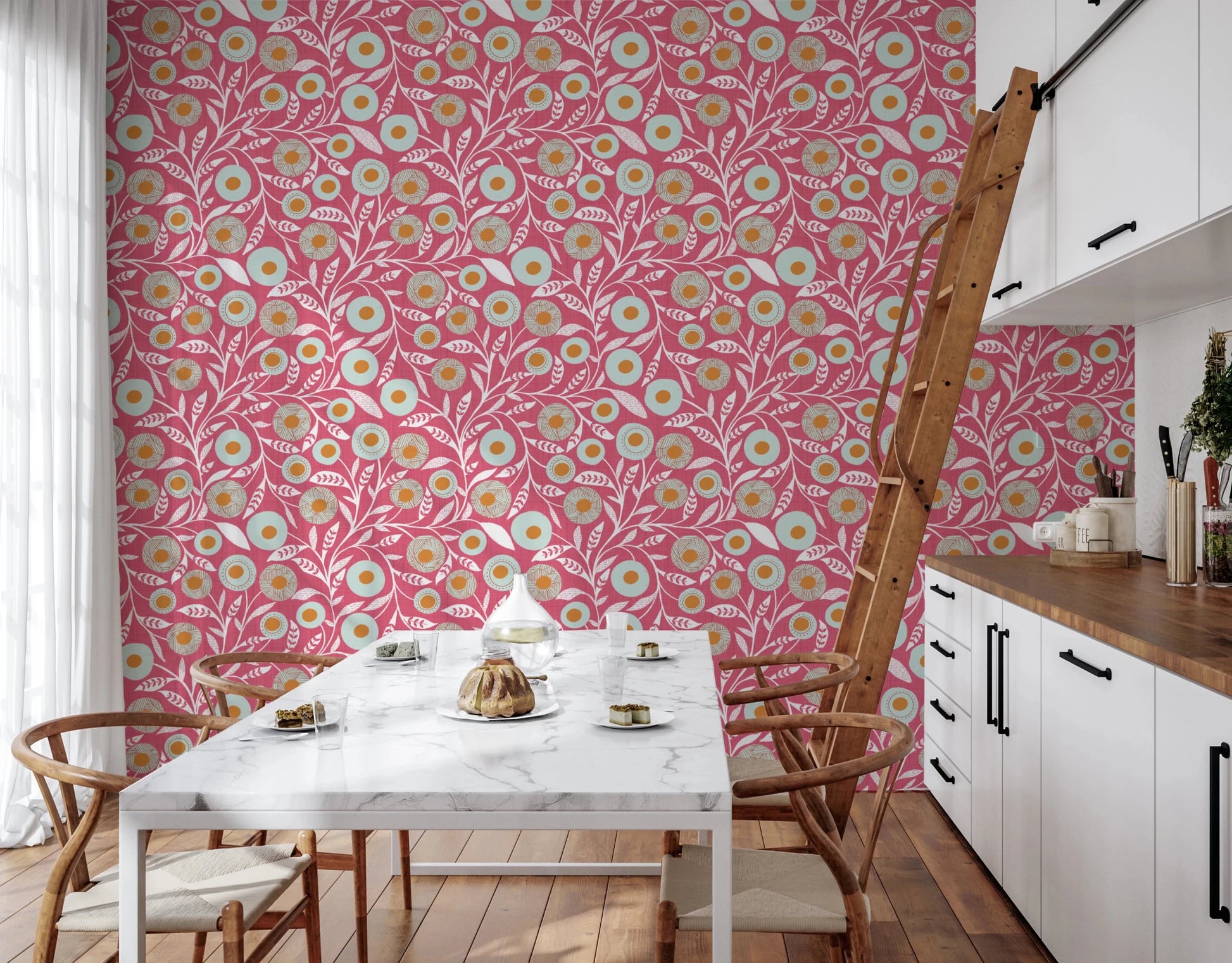 Cozy Scandi Folk Floral Rose Clay - Craft Botanical Wallpaper⁠