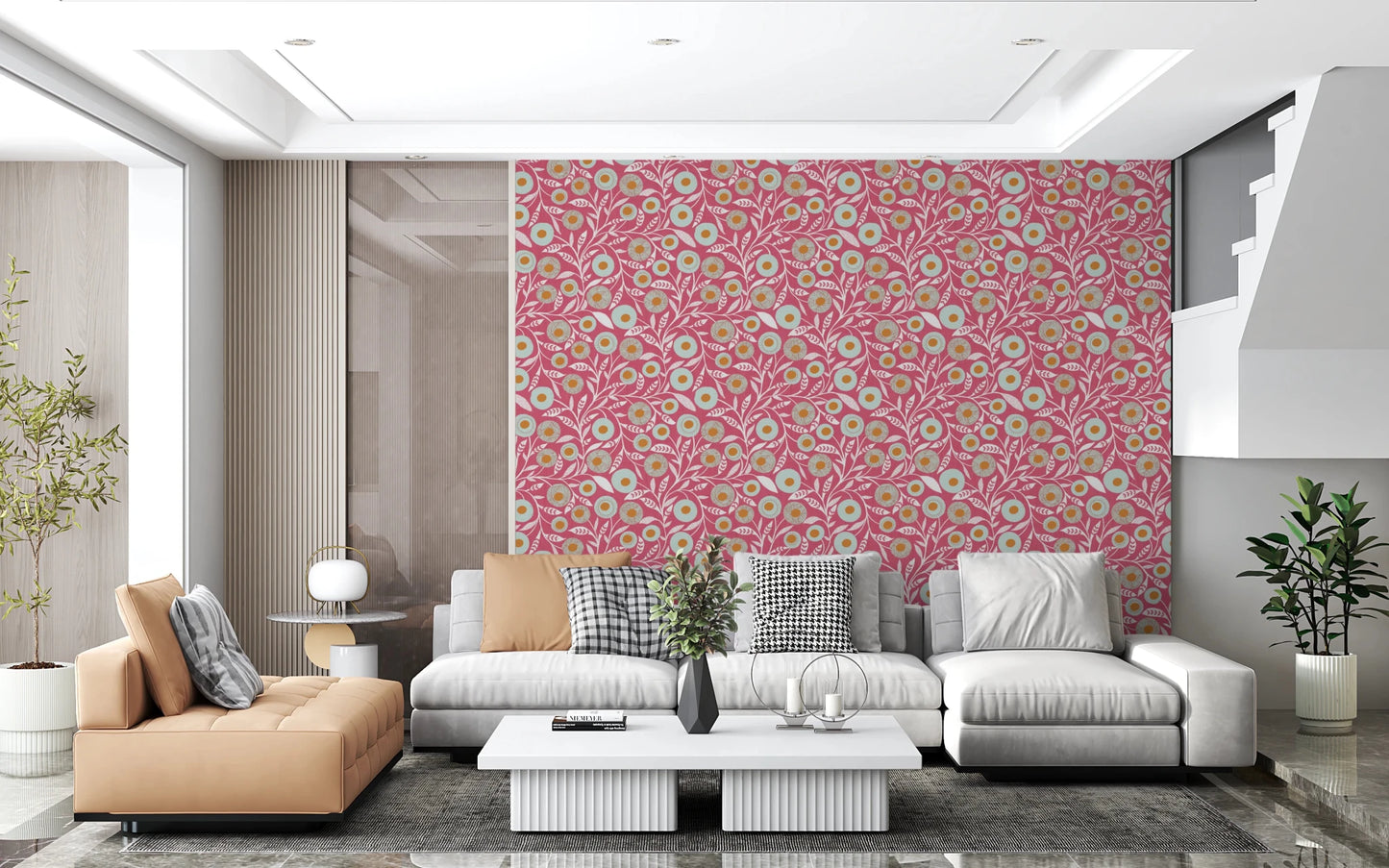 Cozy Scandi Folk Floral Rose Clay - Craft Botanical Wallpaper⁠