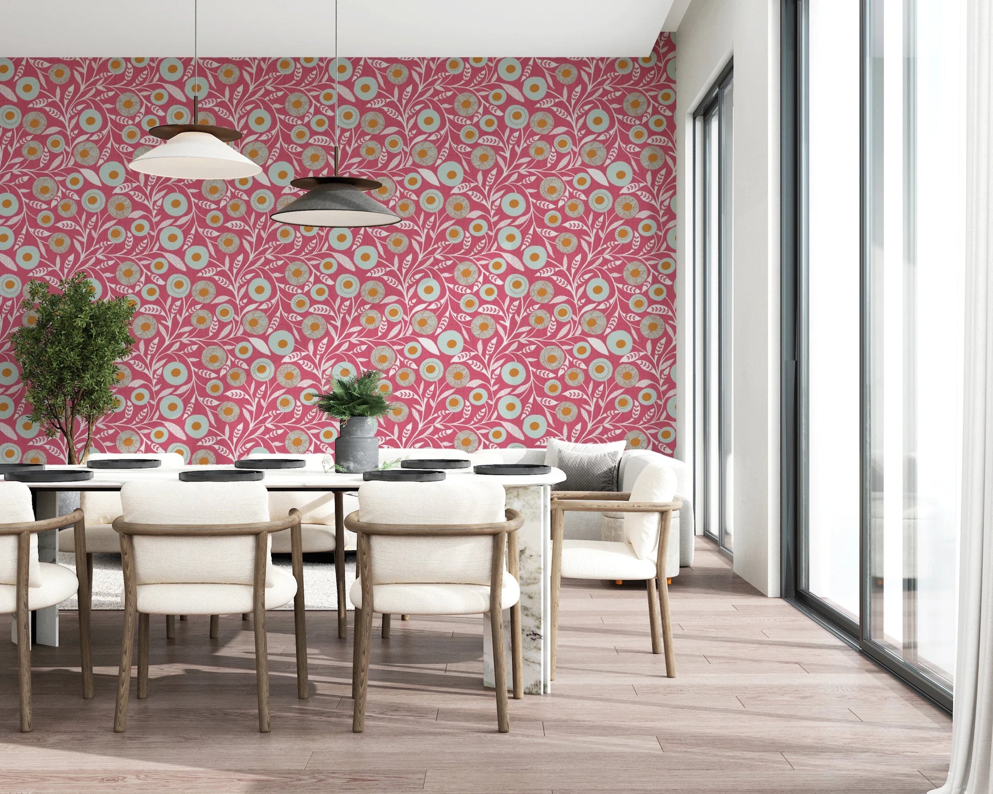 Cozy Scandi Folk Floral Rose Clay - Craft Botanical Wallpaper⁠