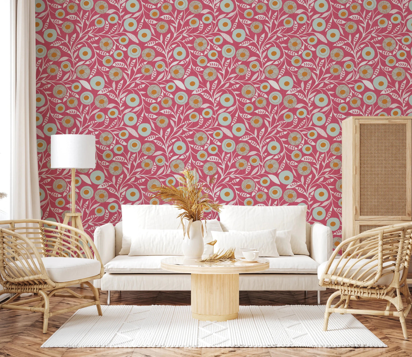 Cozy Scandi Folk Floral Rose Clay - Craft Botanical Wallpaper⁠