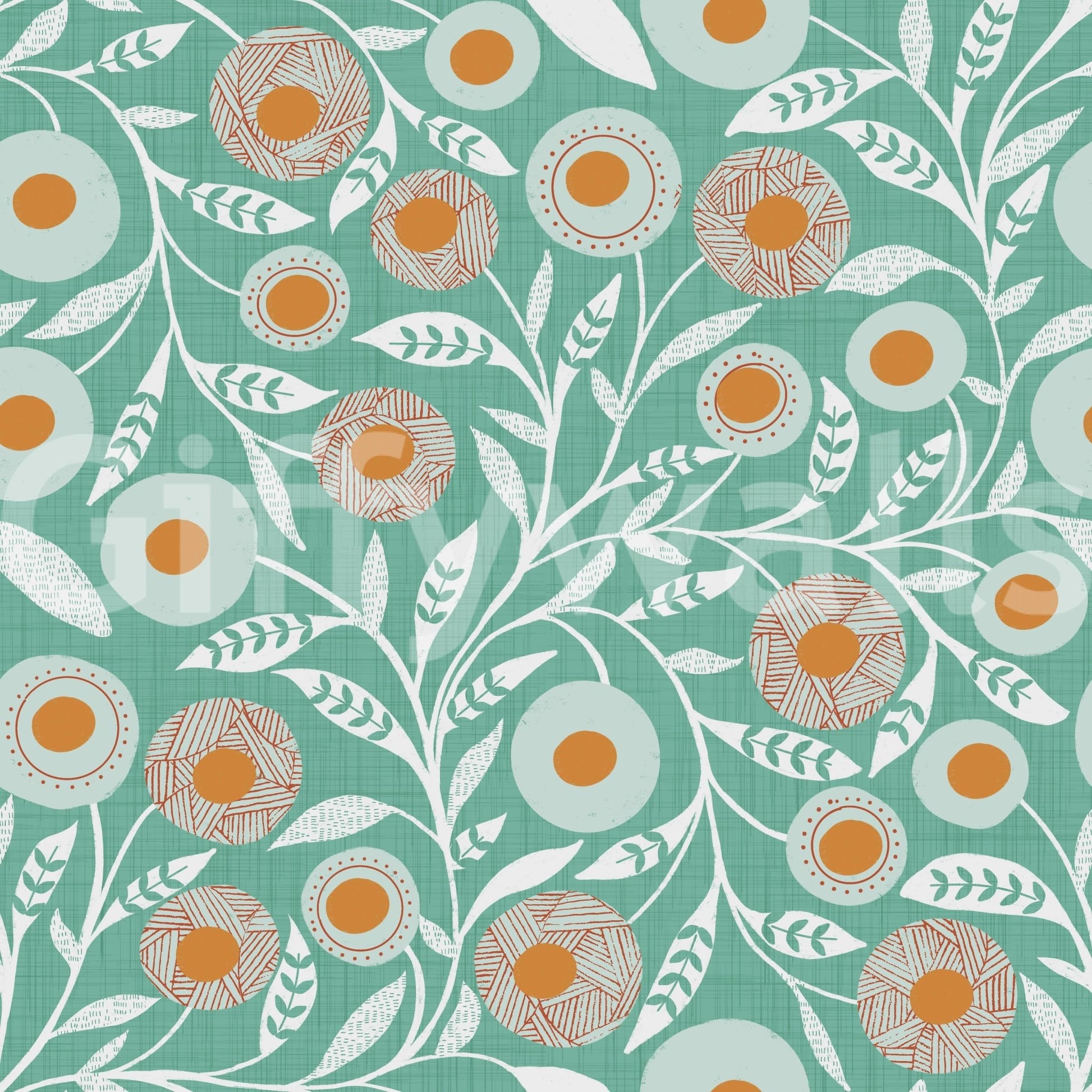 Cozy Scandi Folk Floral Sage Mint - Craft Botanical Wallpaper⁠
