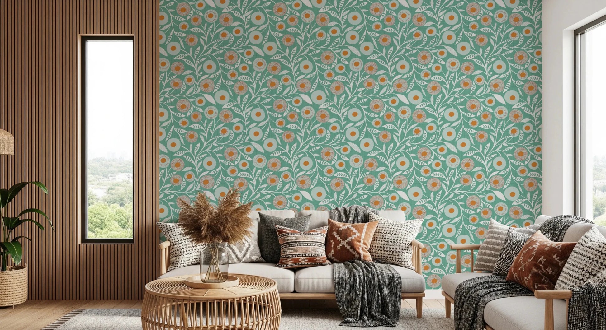 Cozy Scandi Folk Floral Sage Mint - Craft Botanical Wallpaper⁠