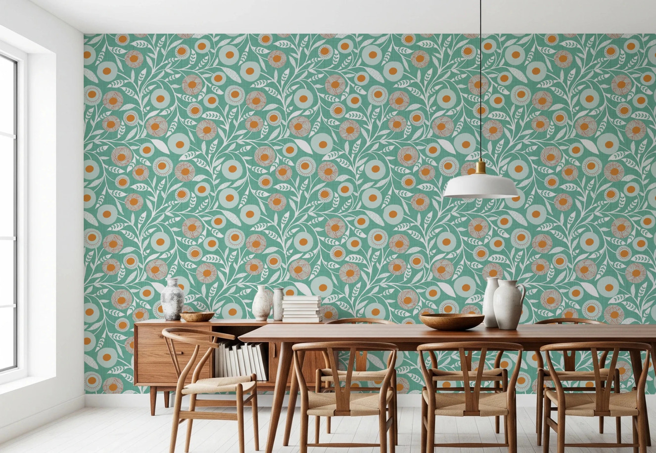 Cozy Scandi Folk Floral Sage Mint - Craft Botanical Wallpaper⁠