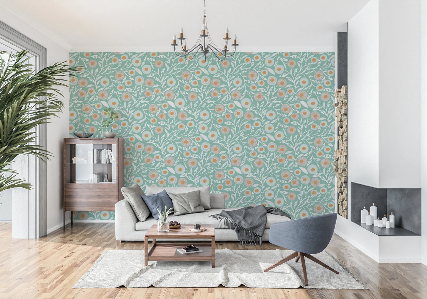Cozy Scandi Folk Floral Sage Mint - Craft Botanical Wallpaper⁠
