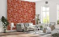Cozy Scandi Folk Leaf Vine Burnt Terracotta - Craft Blender Wallpaper⁠