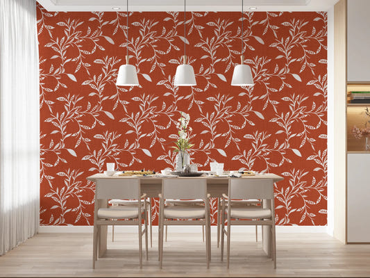 Cozy Scandi Folk Leaf Vine Burnt Terracotta - Craft Blender Wallpaper⁠