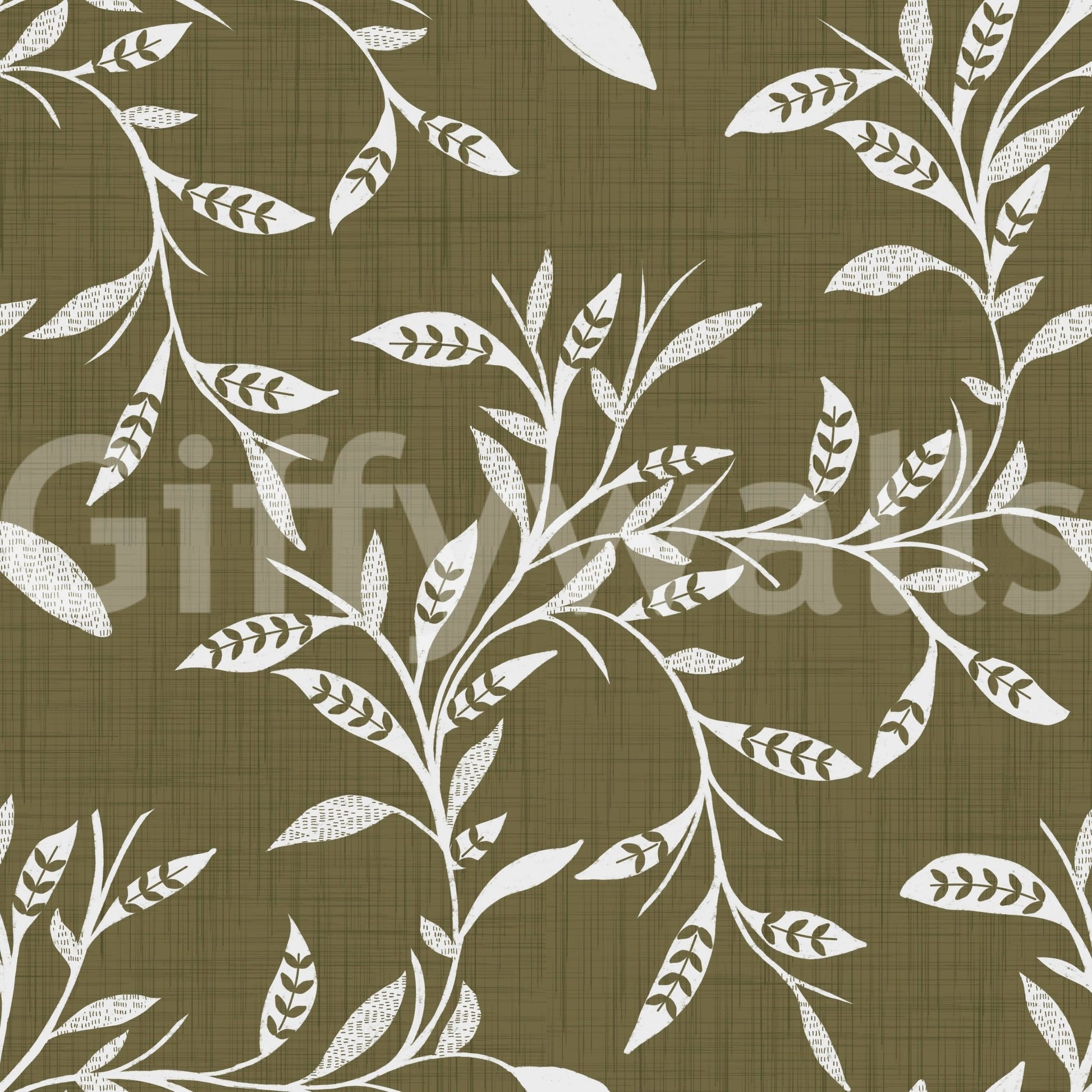 Cozy Scandi Folk Leaf Vine Earthy Olive - Craft Blender Wallpaper⁠