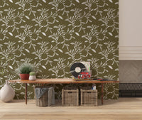 Cozy Scandi Folk Leaf Vine Earthy Olive - Craft Blender Wallpaper⁠