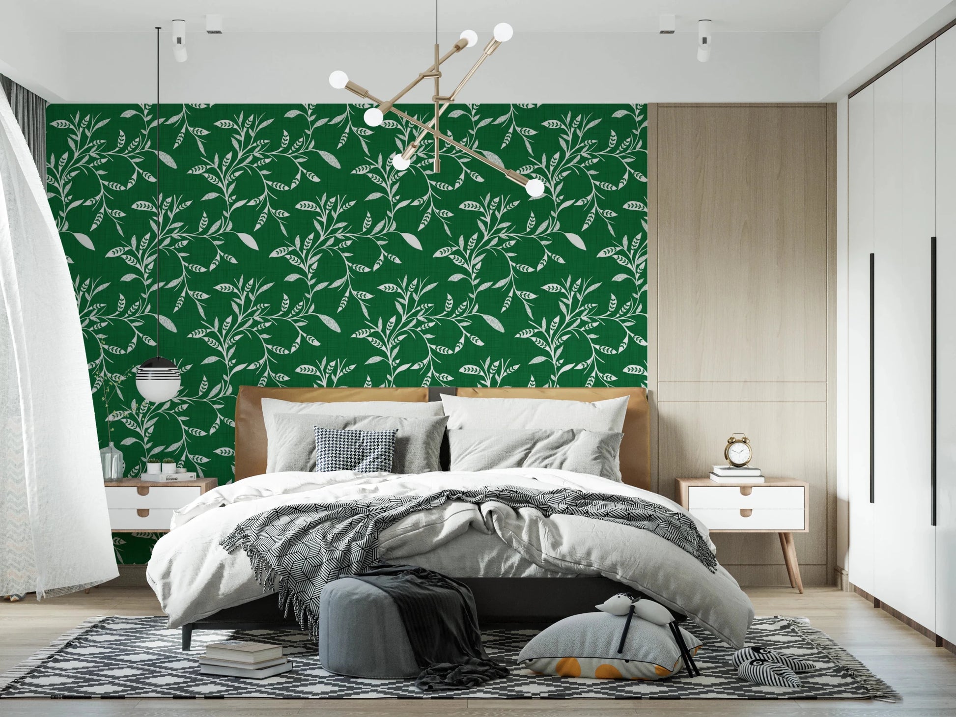 Cozy Scandi Folk Leaf Vine Forest Green - Craft Blender Wallpaper⁠
