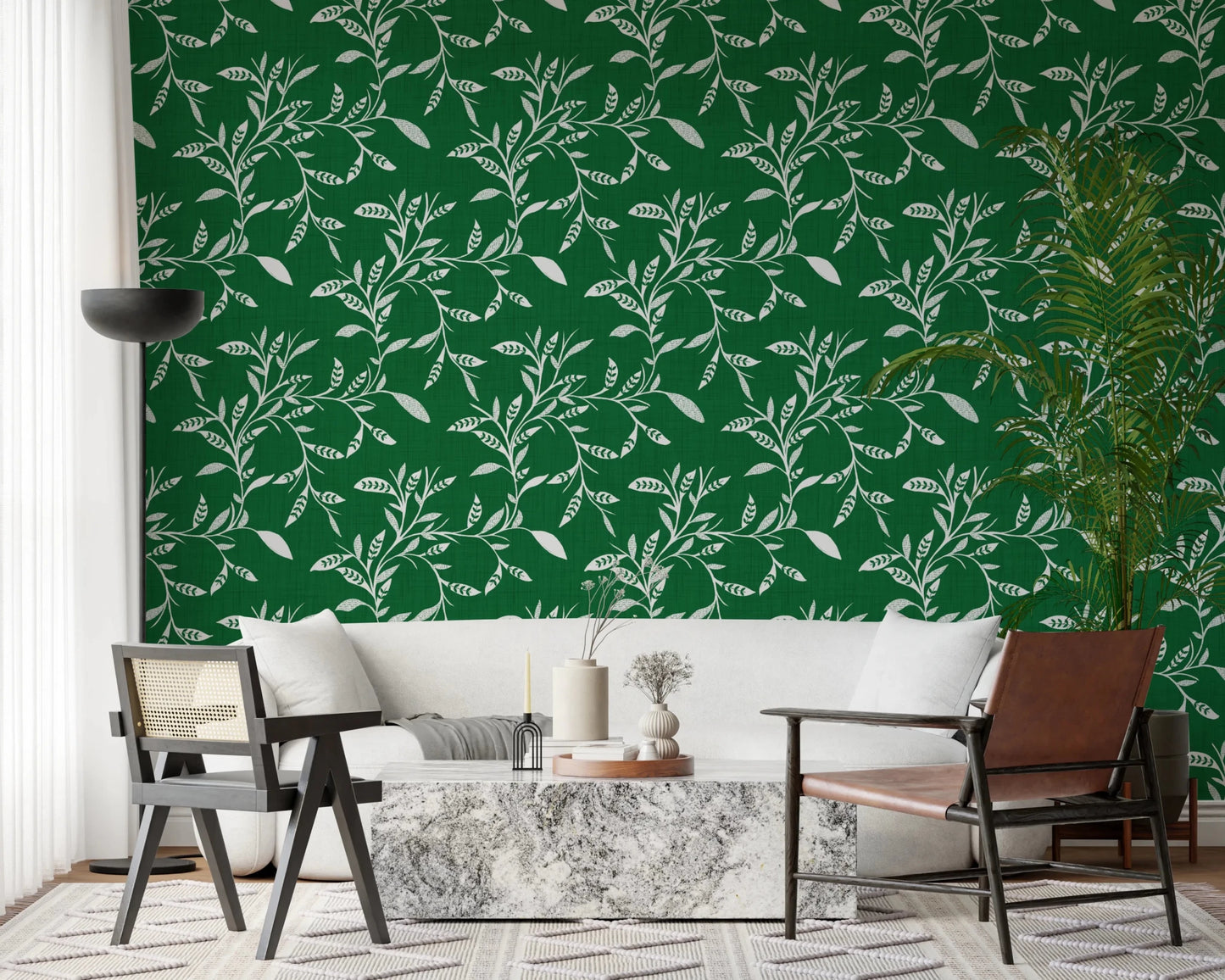 Cozy Scandi Folk Leaf Vine Forest Green - Craft Blender Wallpaper⁠
