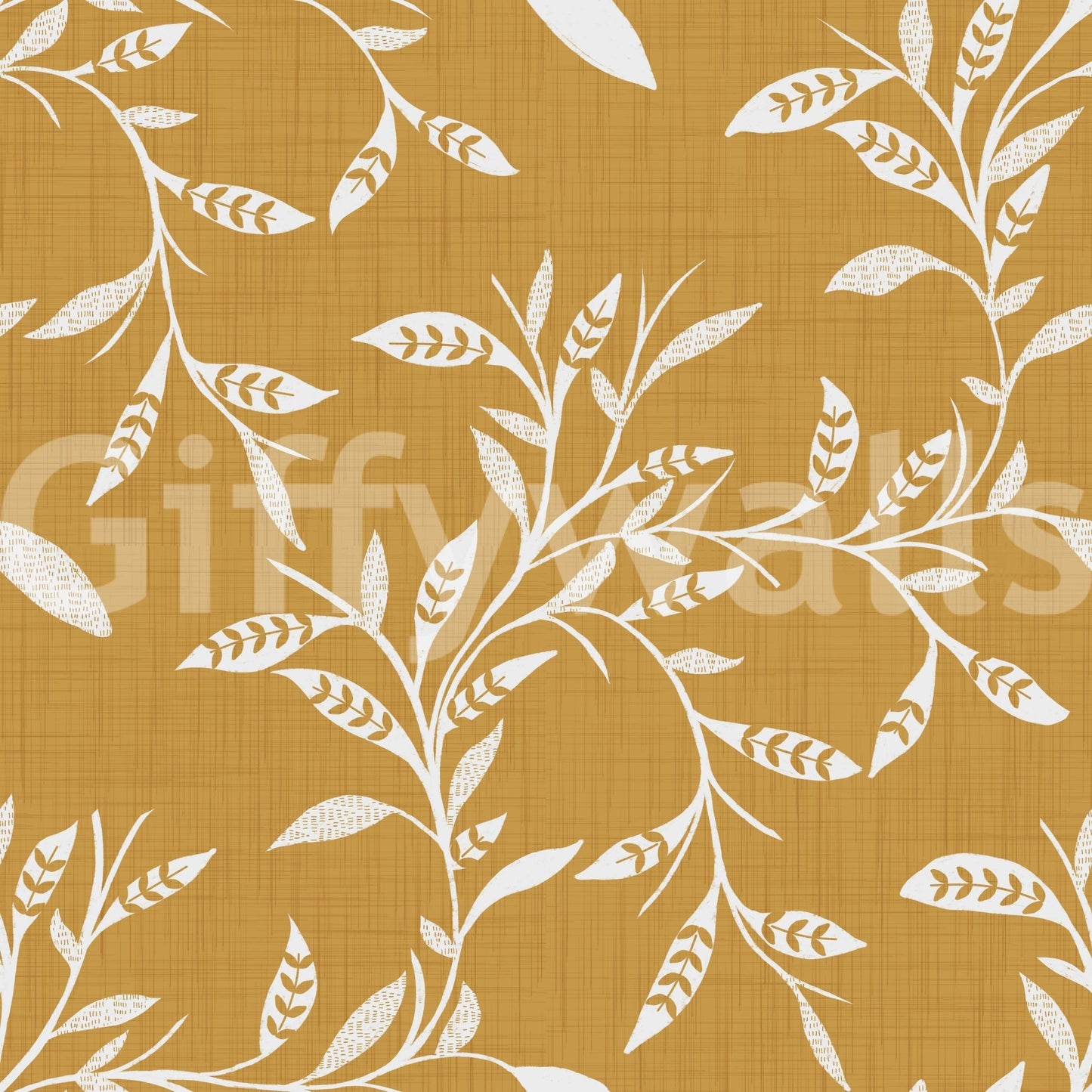 Cozy Scandi Folk Leaf Vine Honey Mustard - Craft Blender Wallpaper⁠