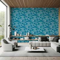 Cozy Scandi Folk Leaf Vine Nordic Teal - Craft Blender Wallpaper⁠