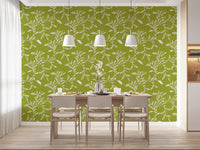 Cozy Scandi Folk Leaf Vine Olive Chartreuse - Craft Blender Wallpaper⁠