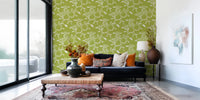 Cozy Scandi Folk Leaf Vine Olive Chartreuse - Craft Blender Wallpaper⁠