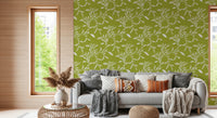 Cozy Scandi Folk Leaf Vine Olive Chartreuse - Craft Blender Wallpaper⁠
