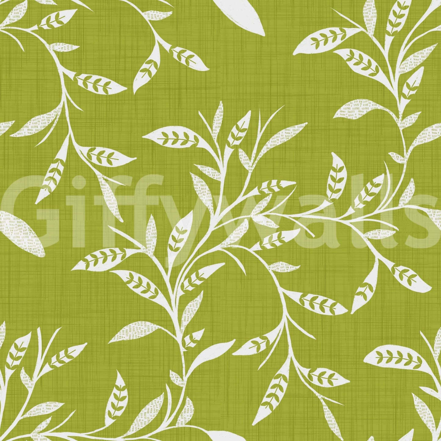 Cozy Scandi Folk Leaf Vine Olive Chartreuse - Craft Blender Wallpaper⁠