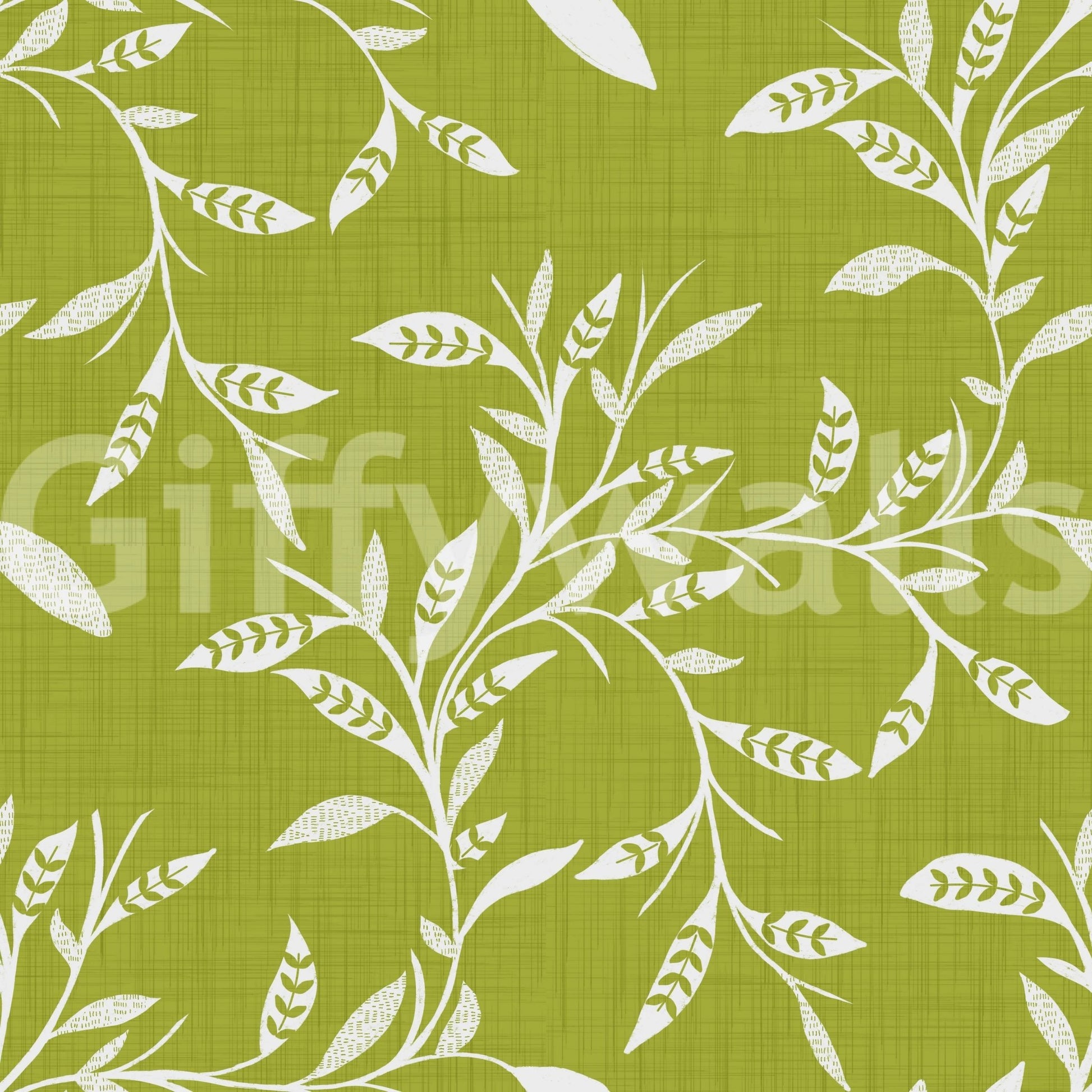 Cozy Scandi Folk Leaf Vine Olive Chartreuse - Craft Blender Wallpaper⁠