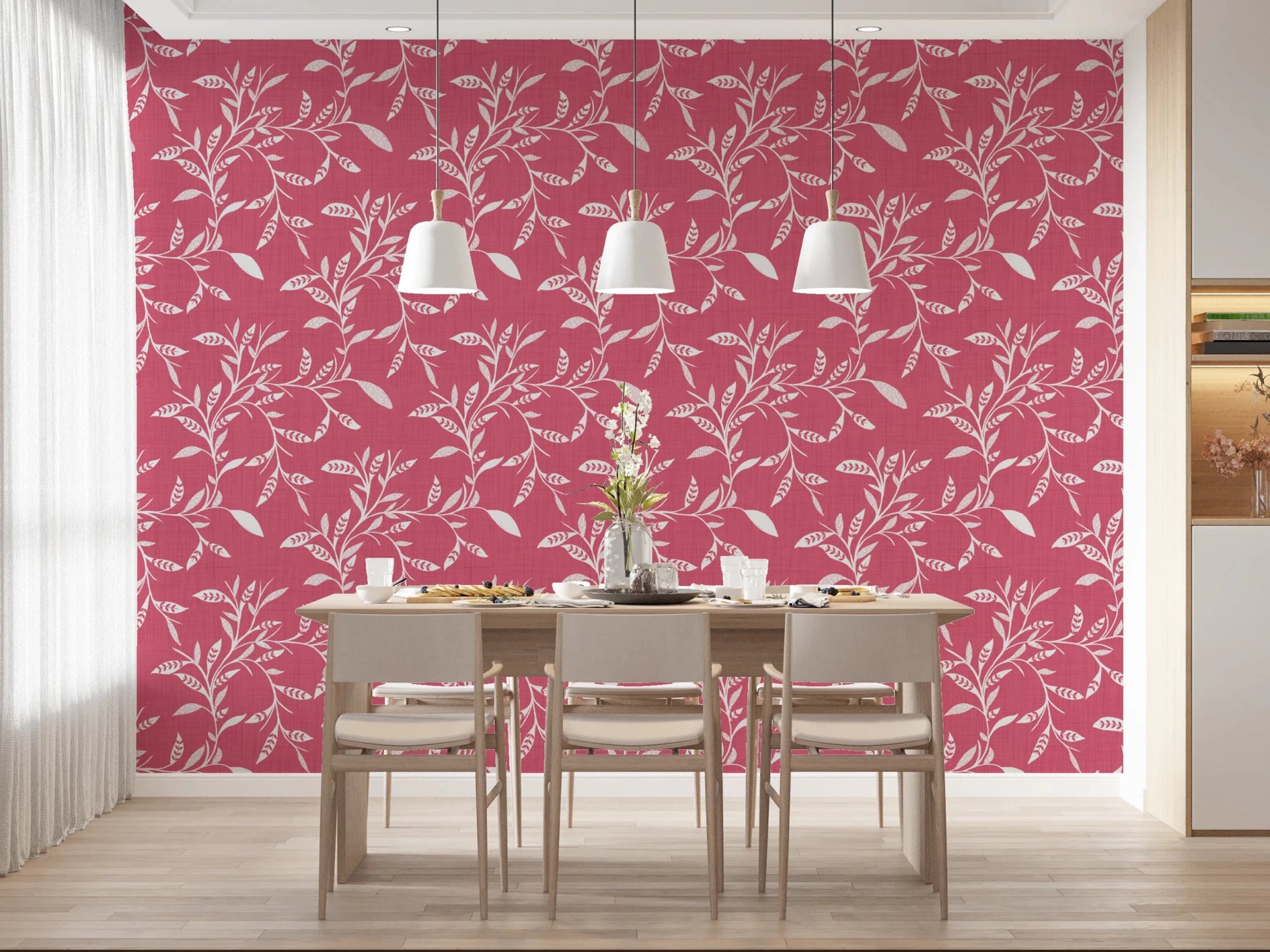 Cozy Scandi Folk Leaf Vine Rose Clay - Craft Blender Wallpaper⁠
