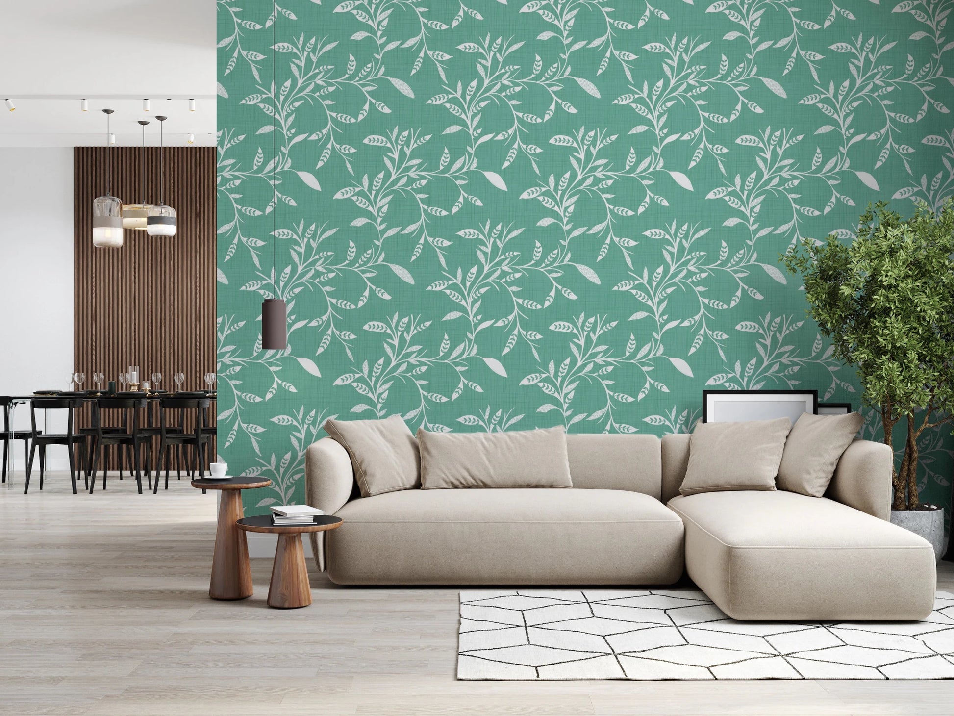 Cozy Scandi Folk Leaf Vine Sage Mint - Craft Blender Wallpaper⁠