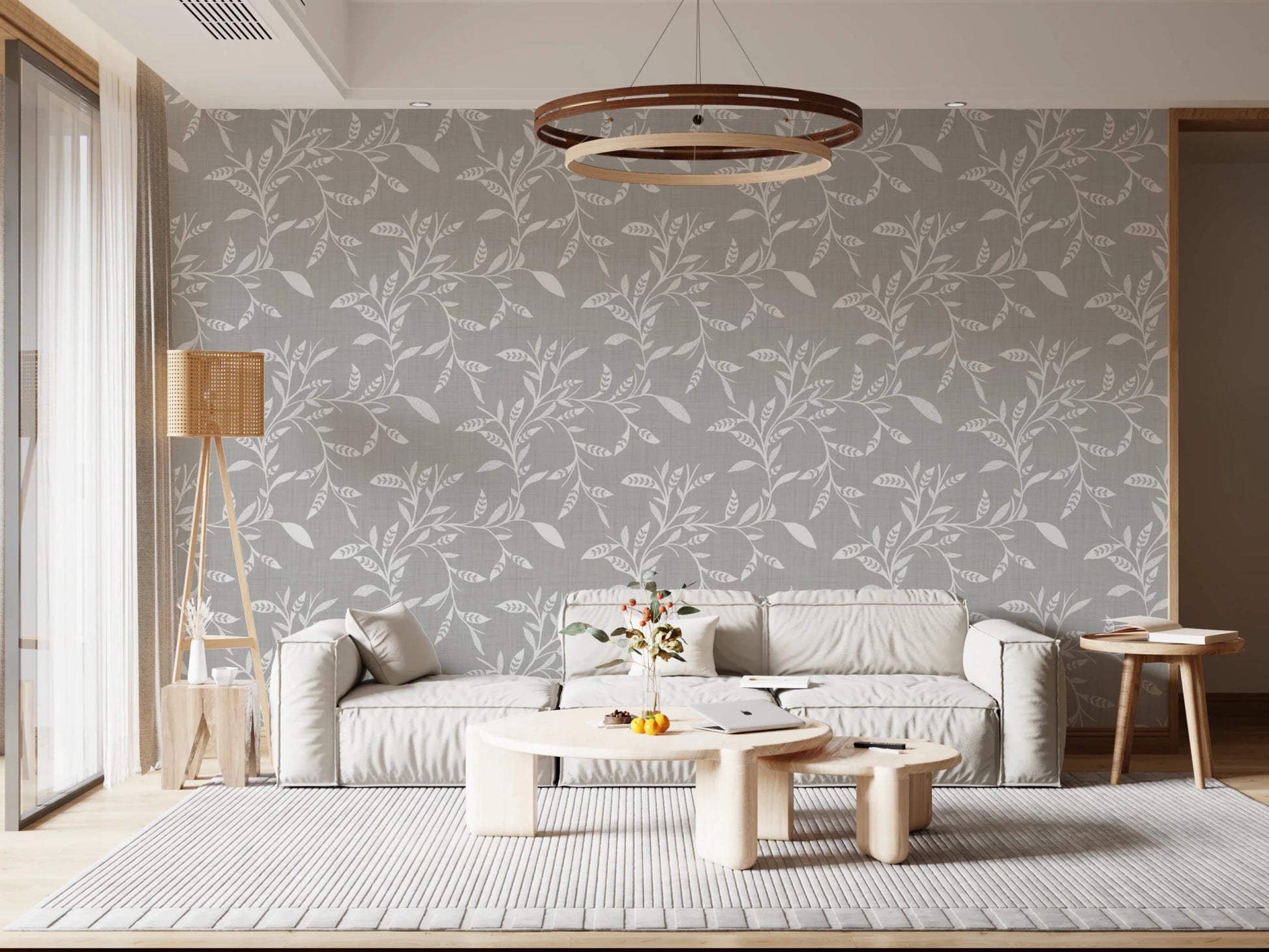 Cozy Scandi Folk Leaf Vine Warm Linen - Craft Blender Wallpaper⁠