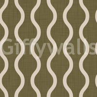 Cozy Scandi Folk Wavy Stripe Earthy Olive - Craft Stripe Wallpaper⁠