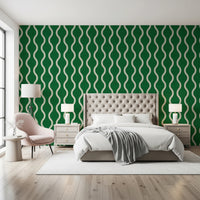 Cozy Scandi Folk Wavy Stripe Forest Green - Craft Stripe Wallpaper⁠