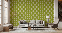 Cozy Scandi Folk Wavy Stripe Olive Chartreuse - Craft Stripe Wallpaper⁠