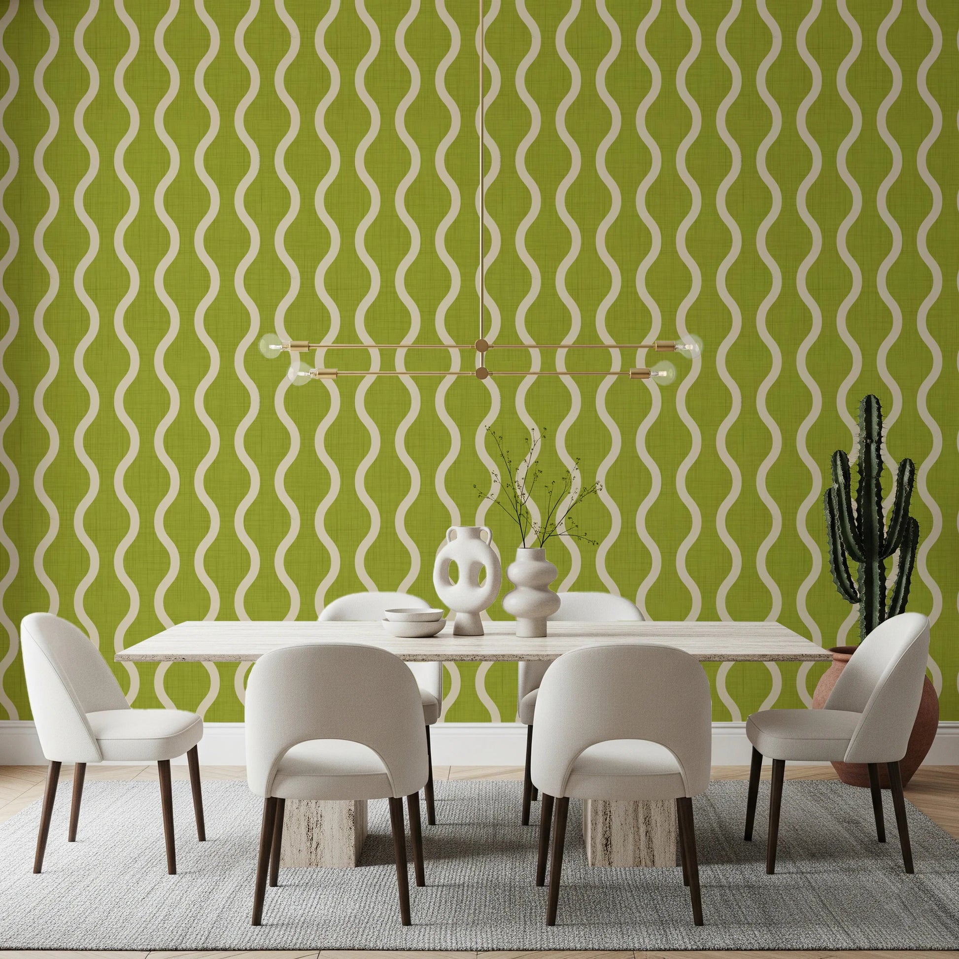 Cozy Scandi Folk Wavy Stripe Olive Chartreuse - Craft Stripe Wallpaper⁠