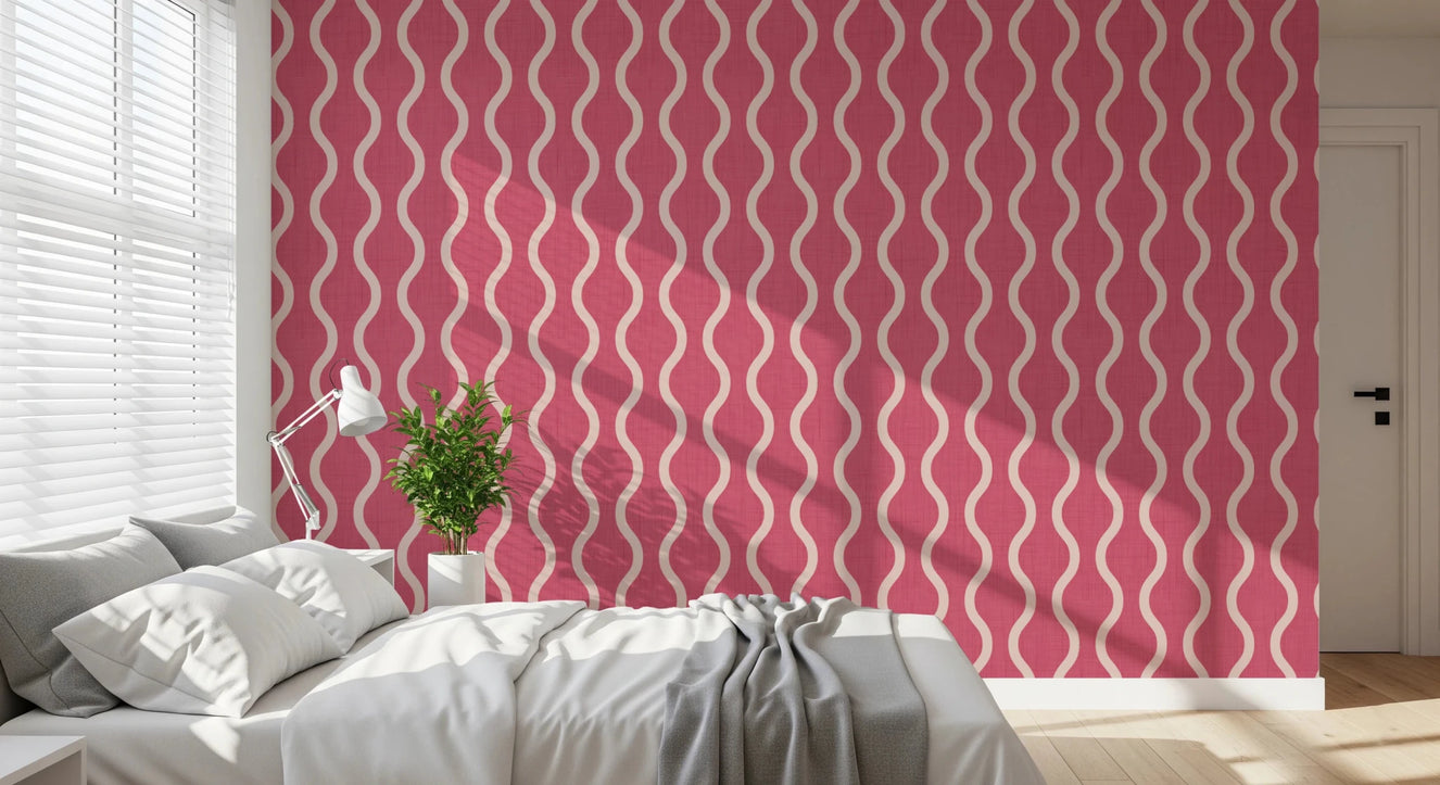Cozy Scandi Folk Wavy Stripe Rose Clay - Craft Stripe Wallpaper⁠